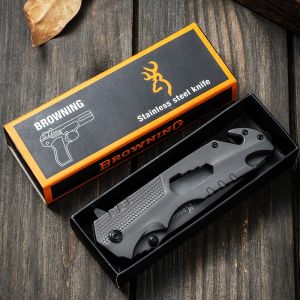 Browningแท้ มีดพับเดินป่า Q9 มีดพับพกพา มีดพับใช้ตั้งแคมป์ มีดมัลติฟังก์ชั่น มีที่ตัดเชือ ค้อนทุบกระจก ที่เปิดขวด สแตนเลส แข็งแรงทนทาน ใบมีดคมกริบ จับถนัดมือ Outdoor tool camping tactics to survive high hardness knife multi-function folding knife