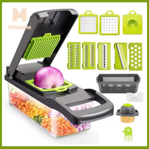 14Pcs Vegetable Cutter Multifunctional Grater Slicer with Basket and Container Cutter For Fruits Vegetables Meats