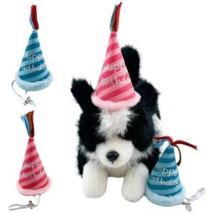 SDFSF Reusable Pet Birthday Hat Plush Adjustable Dog Party Headdress Elegant Lightweight Striped Celebration Hat Puppy Costume