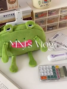 Frog Pencil Bag Cute Frog Plush Pencil Case Large Zippered Stationery Pouch Soft Cloth Organizer for School Office Kids and Travel – Durable and Spacious Design