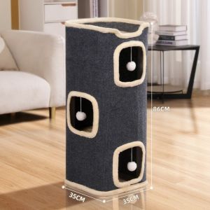 HEALMEYOU with Holes Indoor Cat Castle House All-in-one 2/3-tiers Large Cat Cave  with Hanging Fluffy Ball Cat Bed