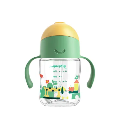 Evorie Kids Baby Water Bottle Tritan Weighted Straw Sippy Cup with Handles for Baby and Toddler 6 months+ 200mL with Straw Baby Drinking Bottle| Richell Bbox Pigeon Avent Hegen Skip Hop Snapkis Babycare Zoku Oxo Tot Munchkin