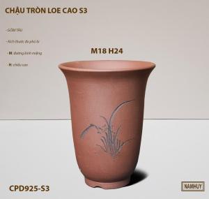 NamHuy Chậu gốm sứ bonsai châu tròn cao miệng loe nâu S3 CPD925-S3 M18 H24 cho trồng bonsai tại nhà hoặc văn phòng