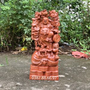 Tượng phật di lặc ngũ phúc gánh đào có nghê cao 50cm--70cm gỗ hương cực đẹp