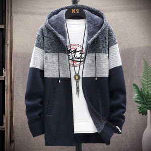 Mens Hooded Cardigan Fleece Sweater Jacket Cardigans Autumn Warm Jumpers Zip Up Jacket Male Clothing Japan Knitwear Coat