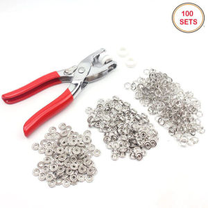 Snap Button Plier with 50/100 Sets 9.5mm Automatic Metal Snap Button Kit DIY Clothing Sewing Leather Tool