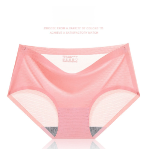 กางเกงชั้นในผ้าไหมน้ำแข็งผู้หญิงบางเฉียบ ผู้หญิงกางเกงชั้นในไร้รอยต่อบางเฉียบฤดูร้อนบางแห้งเร็วเอวกลางผ้าไหมน้ำแข็ง 女士超薄冰丝内裤