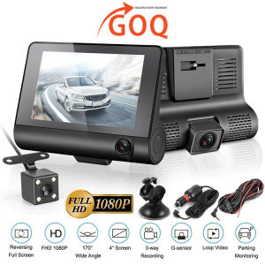 3 Lens (Front + Interior + Rear) Dash Camera Car Dash Cam Video Recorder Night Vision 1080P FHD GOQ D90