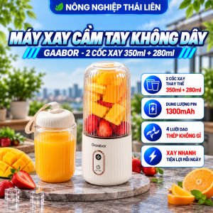 Máy xay sinh tố cầm tay Gaabor FP03T-WH01A dung tích cốc đôi 350ml + 280ml pin sạc cổng USB