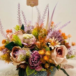 ดอกไม้ประดิษฐ์ (AC001) สไตล์วินเทจ โทนสีชมพูม่วง ชุดดอกไม้ประดิษฐ์เกรดพรีเมียมพร้อมแจกัน ดอกไม้ปลอมตกแต่งบ้าน ตกแต่งห้อง ตกแต่งคาเฟ่ กุหลาบคลาสสิก ราคาพิเศษ สินค้ามีจำนวนจำกัด!!!