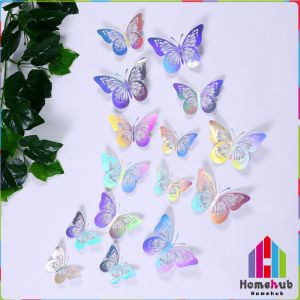 HB 12 Pcs/Set Creative Hollow Butterfly DIY Art Home Wall Decor Wedding Birthday Decoration