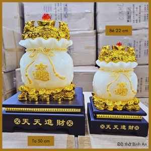 Túi tiền Kim Bảo bằng đá đế gỗ thu tài hút lộc - Đồ thờ Bình An - Decor phong thủy