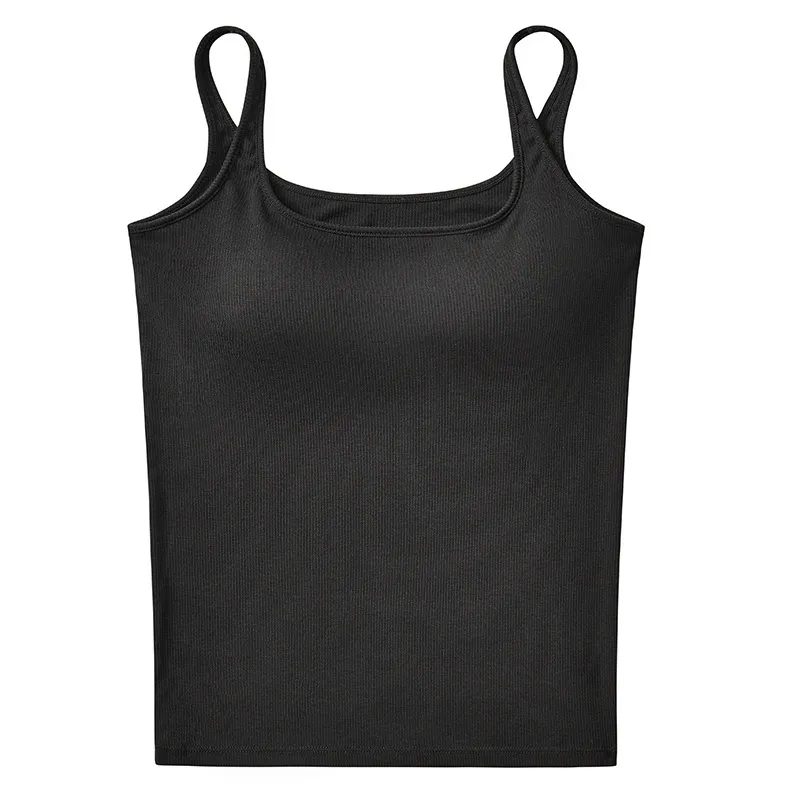 Plus Size Tank Top Women Ribbed Long Vest with Chest Pads Vintage