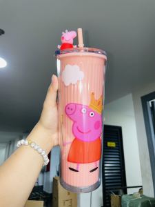 Large Capacity Double-Layer Plastic Straw Cup KUROMI MELODY SANRIO Student Cup thermal thumbler