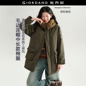 Giordano Women Faux fur trim hood mid-length coat Free Shipping 18376920