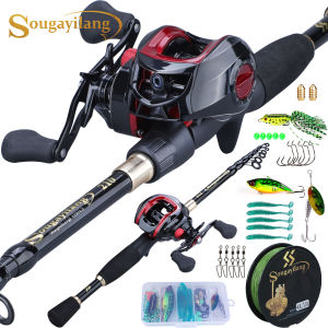 Sougayilang Fishing Full Kit 1.8-2.4 M Casting Fishing Rod Portable with 17+1BB 7.2:1 Baitcasting Fishing Reel with Fishing Accessories Fishing Tackles Combo