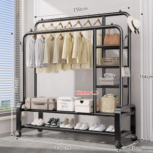 LG Rak Besi Gantungan Baju Pakaian 150CM Rak Baju Serbaguna Gantungan Baju Berdiri Dengan Roda