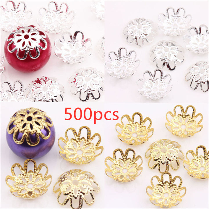 500 PCS Metal Flower Bead End Caps Findings for DIY Jewelry Making 6MM
