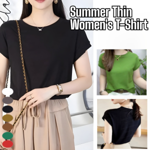 Summer Essential Womens T-Shirt Breathable Thin Fabric Slim Fit Short Sleeve Versatile Pure Color Top