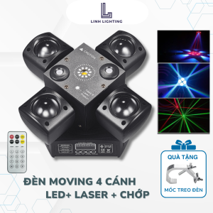 Đèn Moving 4 Cánh Mini 3IN1 Led Laser Chớp Hiệu Ứng Đa Dạng Nháy Theo Nhạc Cho Phòng Karaoke Gia Đình Phòng Bay Party