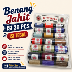 BENANG JAHIT 1 RENCENG ISI 36 PCS BUTTERFLY PANJANG -+ 250 YARD / BENANG JAHIT MURAH