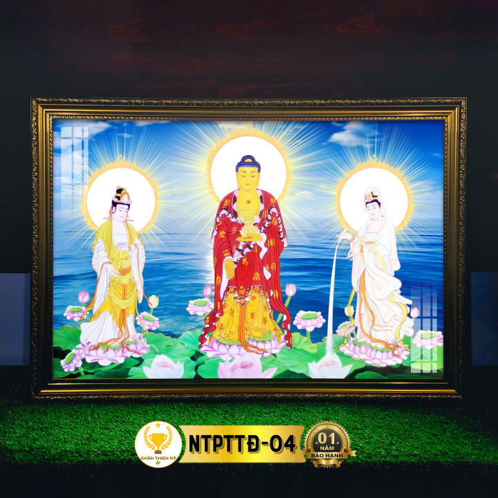 Tranh Thờ Tam Thánh Phật Đứng Có Đèn CHÂN THIỆN MỸ, Trang Trí Bàn Thờ ...