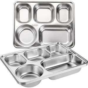 VGLPOP Snack Adults with Compartments Stainless Steel Rectangular Dinner Plates Serving Tray Platter Dividers