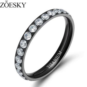 ZOESKY Titanium Engagement Ring 3MM Cubic Zirconia Eternity Black Wedding Band Size 4-12