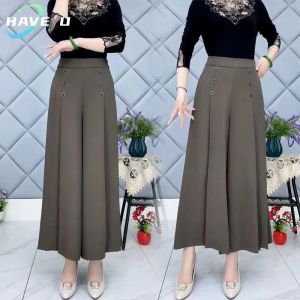 HAVE U Plus Size Pants for Women: High Waist Wide-leg Skirt Pants & Solid Color Loose Trousers