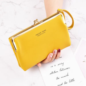 FOREVER YOUNG Wallet for Women - Kiss Lock Wallet Leather with Wristlet - Originally from Korea - PU Leather Purses and Handbags - Multiple Colors - Size: 18.5cm x 12cm x 2.5cm