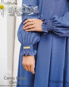 Abaya hermosa wolfis embos motif candy denim-Abaya denim manset karet smoke-Abaya idul fitri terbaru