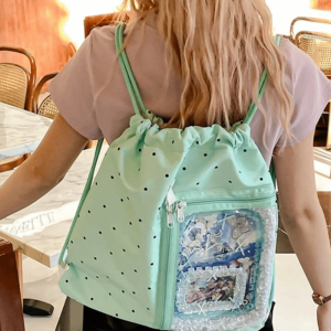 Korean Style Nylon Drawstring Backpack Lightweight Wave Point Light Soft Nylon Bag Sweet Harajuku Student Schoolbag Hiking2026