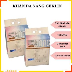 Khăn mặt dùng 1 lần Freeship Khăn mặt khô GEKLIN 150 tờ - Giấy rút đa năng tái sử dụng nhiều lần 20x20cm