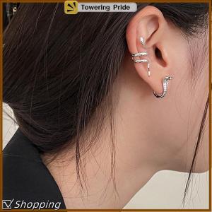 [Towering Pride] Fashion Punk Gothic Copper Zircon Green Eye Snake Earrings For Men Women Hip Hop Personality Cool Cobras Hoop Earrings Jewelry