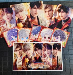 LOVE and DEEPSPACE - Festive Blessings - Photocards and Stickers - FREE Mini ARTPRINT and CARD SLEEVES - Dating Mobile Game - UNOFFICIAL/FANMADE