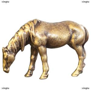 [COD] xingtu Antique Brass Solid Long Tail Horse Figurines Miniatures Feng Shui Ornaments Copper Zodiac Animal Mini Desktop Decoration Crafts
