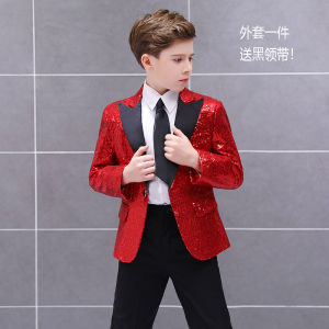 Kid Sequined Suit Shiny Dance Piano Handsome Performance Dress Host on Childrens Day Sparkling Formal Blazer For Boy