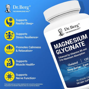Dr. Berg Night Support Magnesium Glycinate Veggie Capsules 90 Count 120mg Chelated Magnesium Plus B6 & D Bioavailable Nutrient Blend Maintains Calm Mind Eases Tension Optimizes Nig