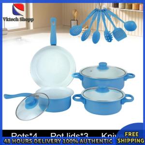 Vktech 12-Piece Non-Stick Cookware Set Deep Frying Pan with Lid Milk Pot Maifan Stone Frying Pan for All Types of Cooker