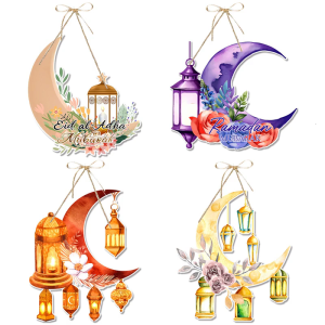 Mubarak Hanging Ornament With Moon Elegant Ramadans Themed Moon Door Hanging Sign Decoration For Home Or Classroom