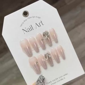 [HANDMADE]Artificial Nail Moonlight White Diamond Phototpy Nails Reusable and Removable Nails