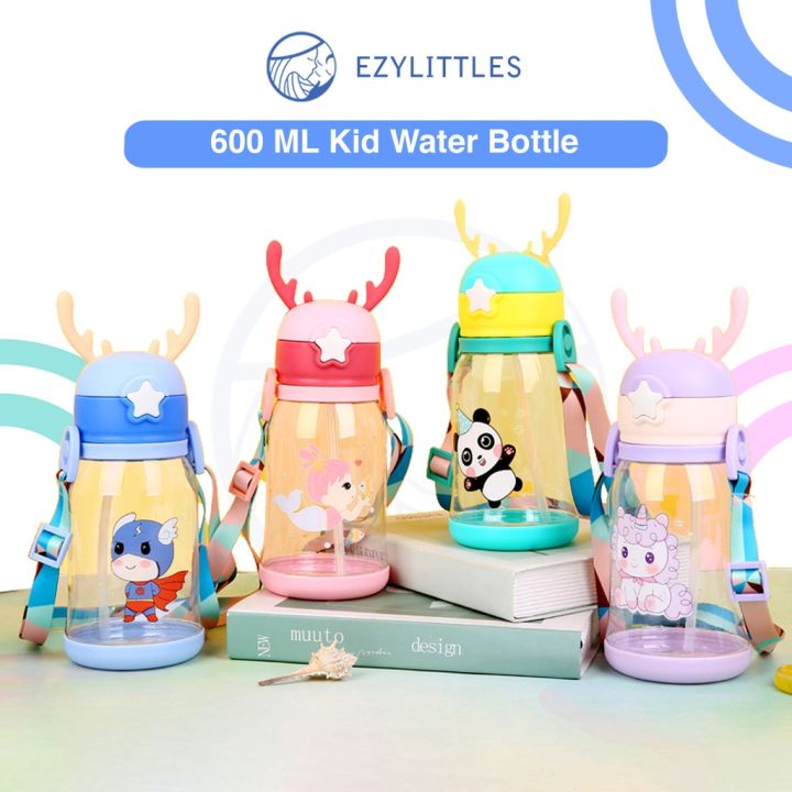 EZYLITTLS 600ML Children Straw Water Bottle with Shoulder Strap Kid ...