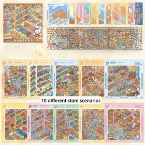 MACRAMEX Decorative Miniature Landscape Sticker Collection Visual Stacking Cartoon 3D Landscape Sticker Book Creative Miniature Scene Collage Children Gift