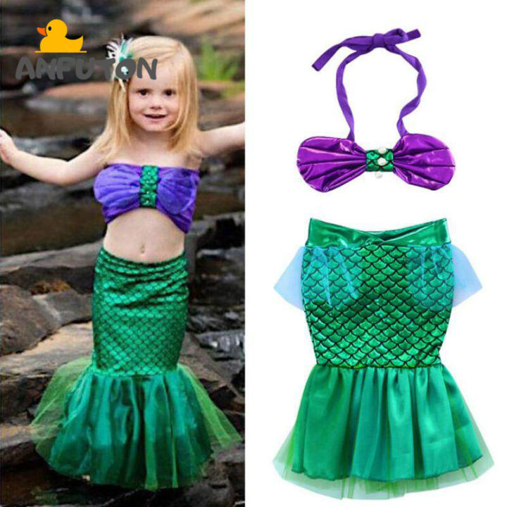WGBANFUTON Newborn Baby Girls Clothes Swimwear Swimsuit Lace Jumpsuit  Little Mermaid Outfits Costume Halter Top +Cartoon Mermaid Tail Lace Dress  0-3
