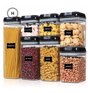 Homlly Uno 7 pieces BPA Free Air Tight Food Cookie Storage Cereal  Plastic Containers Set (Free Label Stickers)