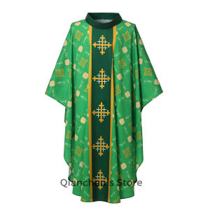 Mens Church Pastor Celebrant Chasuble Priest Robe Gown Cape Cassock Vestment Costume Cross Printed