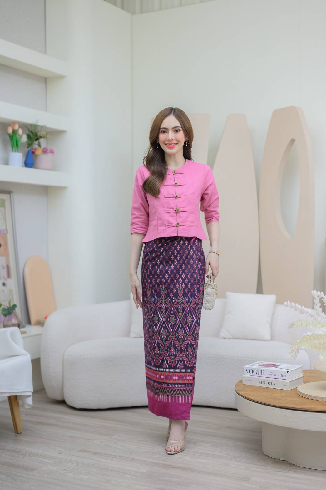 ผ้าถุงลายไทยลิซ่า ไซส์คนอ้วน ผ้าฝ้ายนุ่ม แม็กซี่ กระโปรงพันรอบ พรางพุง สีสวย มุมมองที่ 9