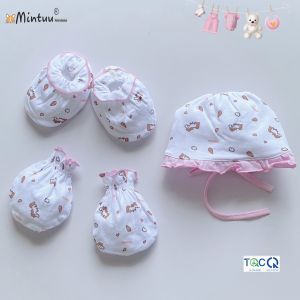 FREESHIP MAX - FREESHIP MAX - Set nón bèo cột dây - tay chân cuốn biên in bông cho bé gái chất liệu vải 100% cotton thương hiệu MINTUU - Thời trang và đồ dùng cho trẻ em - Hana’s kids