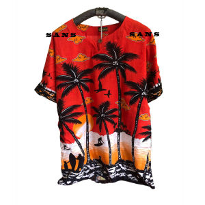 NEW - Baju pantai motif daun kelapa - baju bali pria wanita terbaru - kaos pantai adem