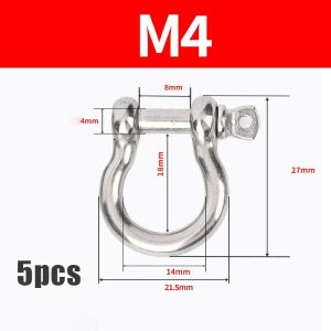 5 Pcs Ring Omega Shackle D Steel Bow Shackle M4/M5/M6 Pin Sekrup Busur Shackle Segel Screw Aksesoris Gelang Bow Shackle